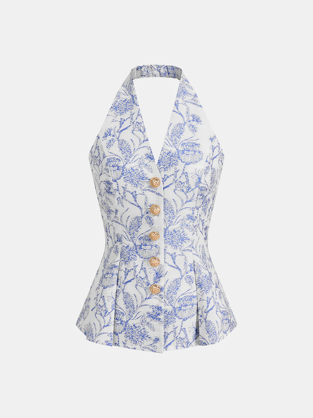 Floral Print Halter Button-Front Vest Top