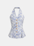 Floral Print Halter Button-Front Vest Top