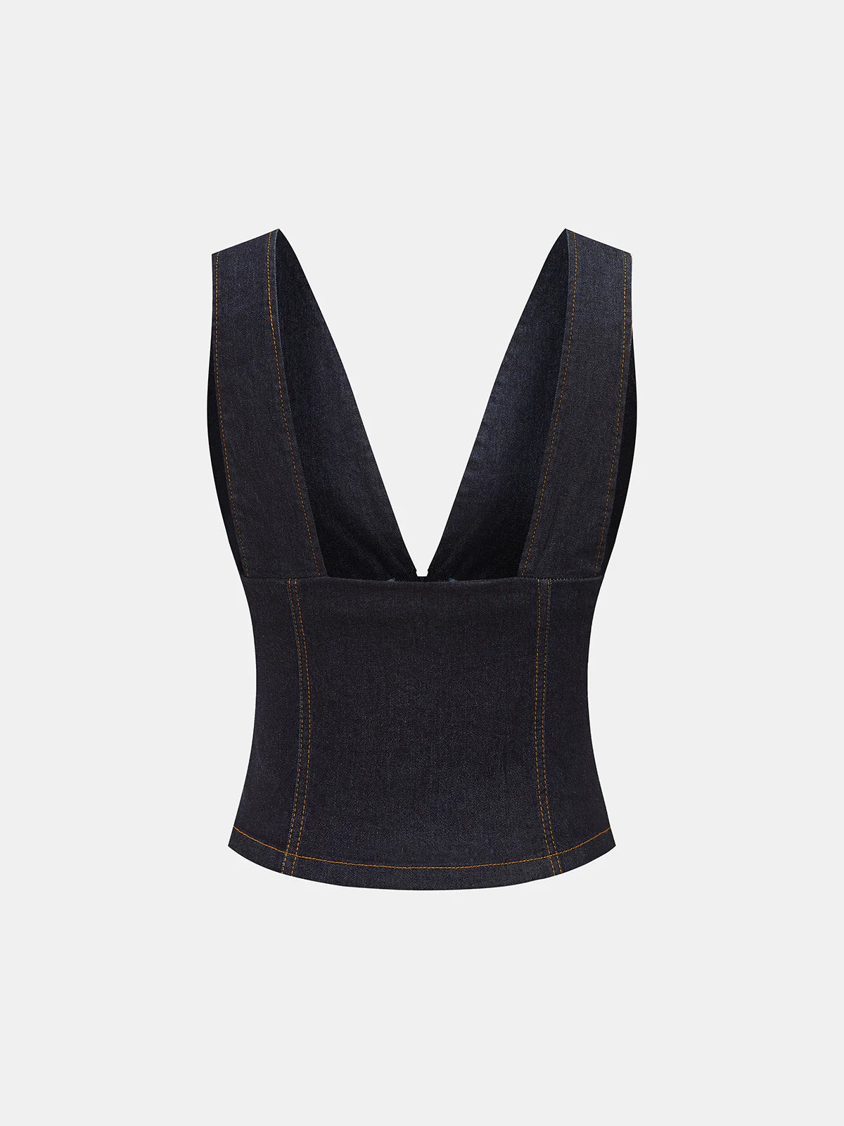 Metal Button Denim Deep V-Neck Tank Top