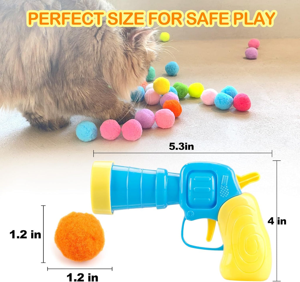 31Pcs Cat Ball Toy Launcher Gun, Cat Balls Fetch Toy, 30Pcs Plush Fuzzy Balls Launcher Cat Toy for Cats with 1 Gun, Funny Interactive Cat Toys for Bored Indoor Adult Cats, Cute Kitten Kitty Toys