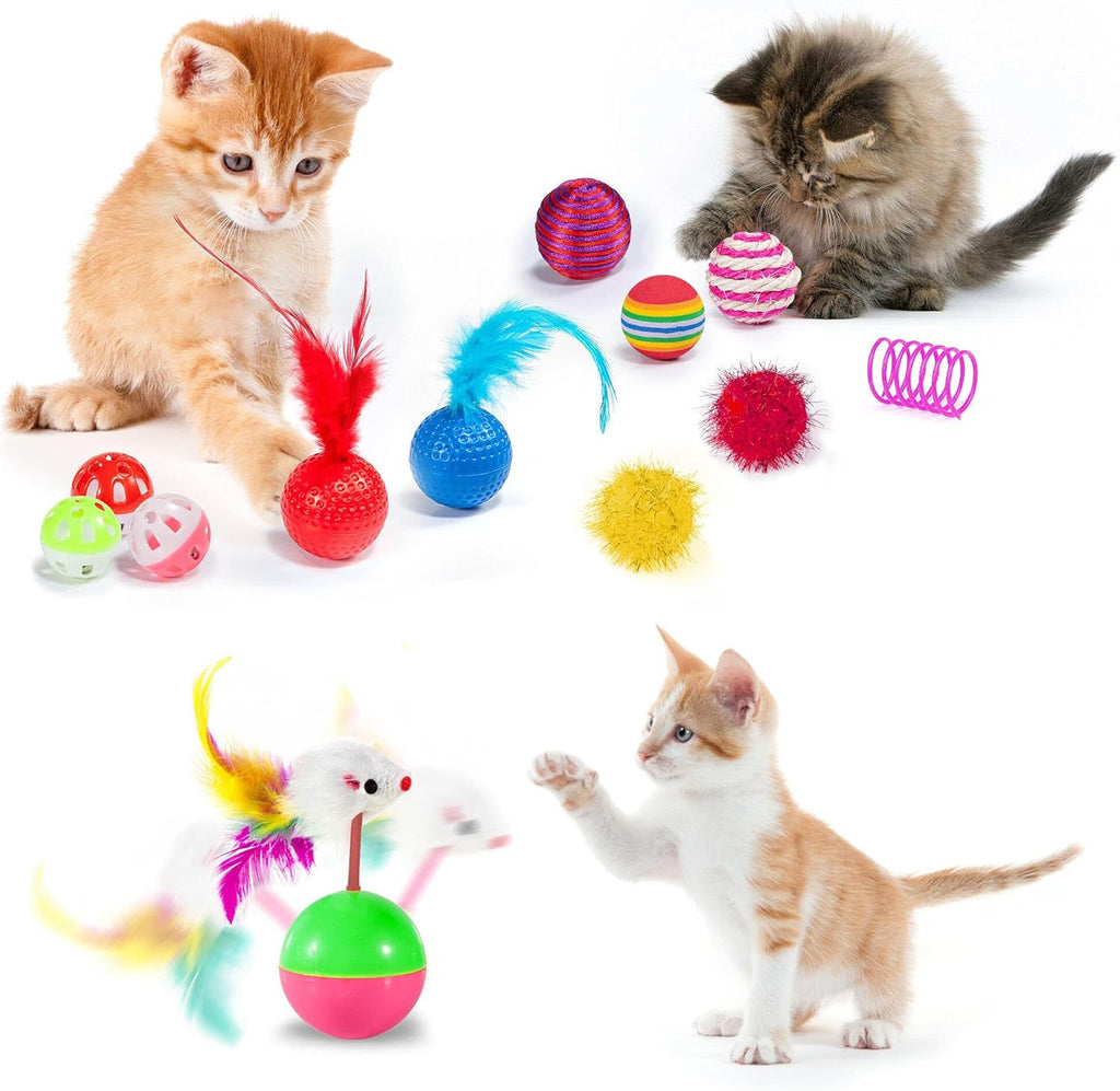 31 PCS Cat Toys Kitten Toys Assortments,Variety Catnip Toy Set Including 2 Way Tunnel,Cat Feather,Catnip Fish,Mice,Colorful Balls and Bells for Cat,Puppy,Kitty