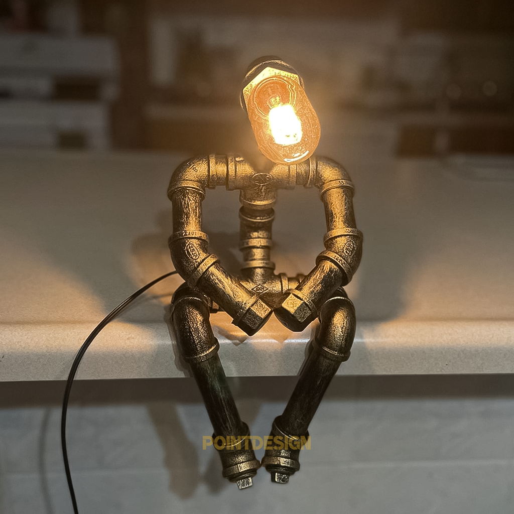 Industrial Sculpture Duo Table Lamp, Vintage Steampunk Night Light