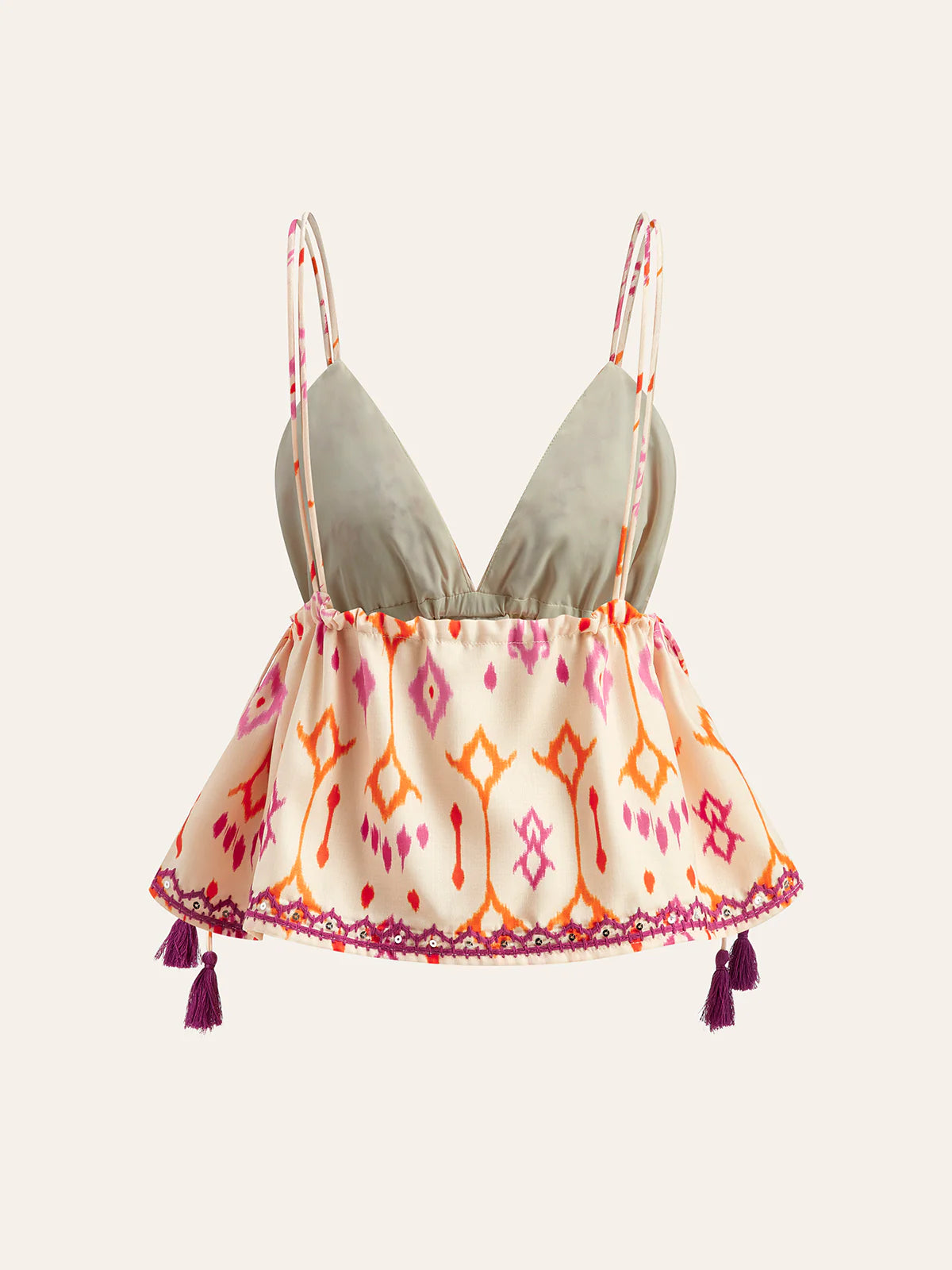 Embroidered Boho Tassel Tie Cami Top