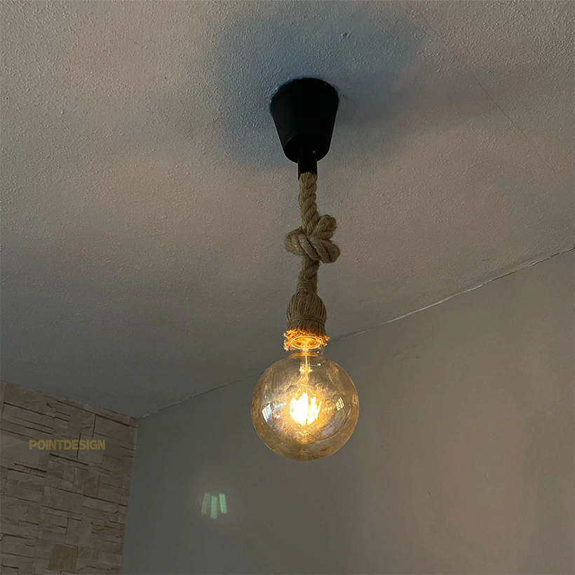 Boho Textured Rope Point Light, Minimalist Hanging Point Source Lamp