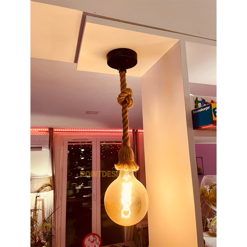 Boho Textured Rope Point Light, Minimalist Hanging Point Source Lamp