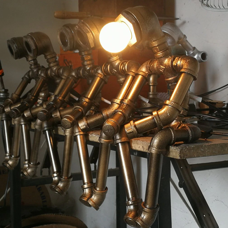 Industrial Sculpture Duo Table Lamp, Vintage Steampunk Night Light
