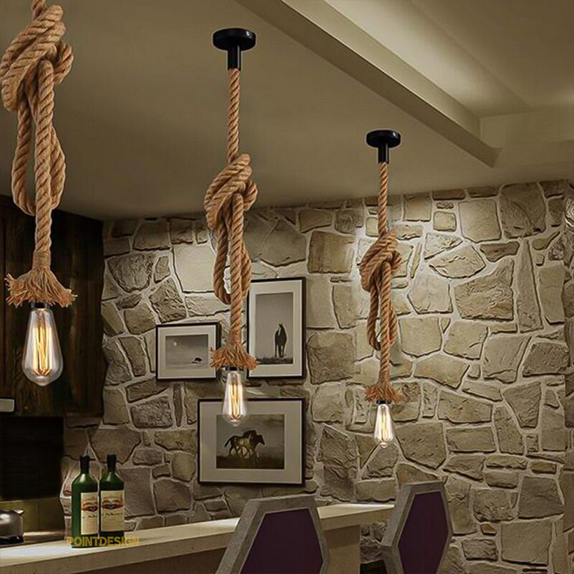 Boho Textured Rope Point Light, Minimalist Hanging Point Source Lamp