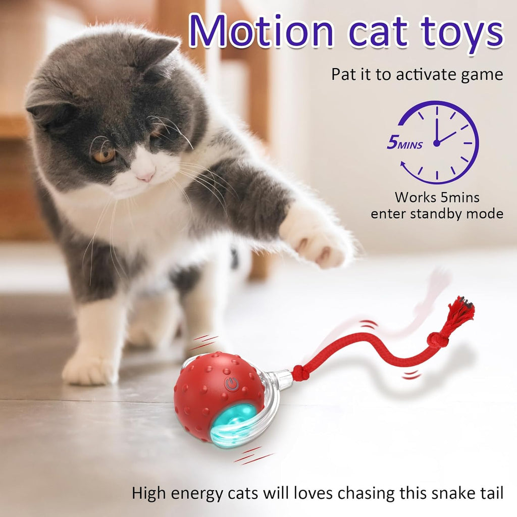 Interactive Cat Toys Ball for Indoor Cats Fast Rolling on Carpet,  &amp; Motion Activate Cat Toys (Red)