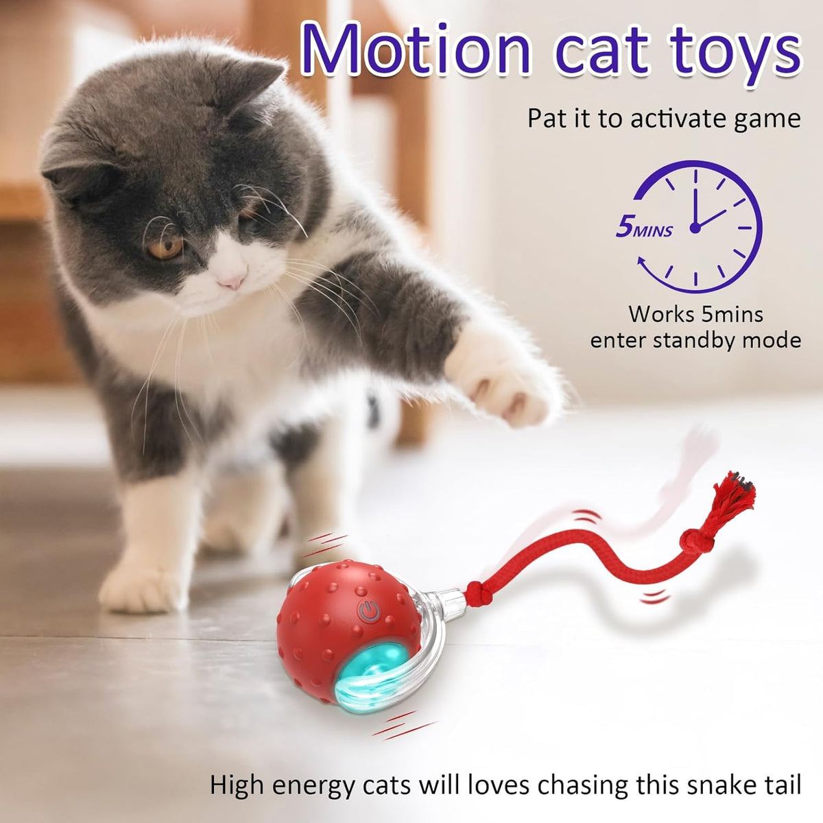 Interactive Cat Toys Ball for Indoor Cats Fast Rolling on Carpet,  &amp; Motion Activate Cat Toys (Red)