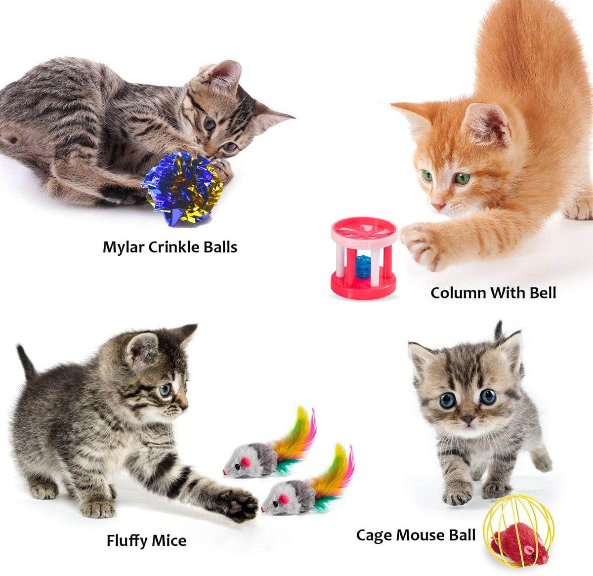 31 PCS Cat Toys Kitten Toys Assortments,Variety Catnip Toy Set Including 2 Way Tunnel,Cat Feather,Catnip Fish,Mice,Colorful Balls and Bells for Cat,Puppy,Kitty
