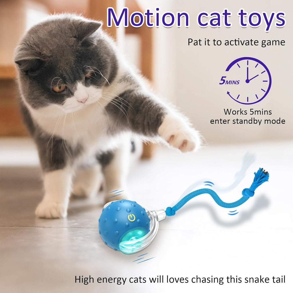 Interactive Cat Toys Ball for Indoor Cats Fast Rolling on Carpet,  &amp; Motion Activate Cat Toys (Blue)