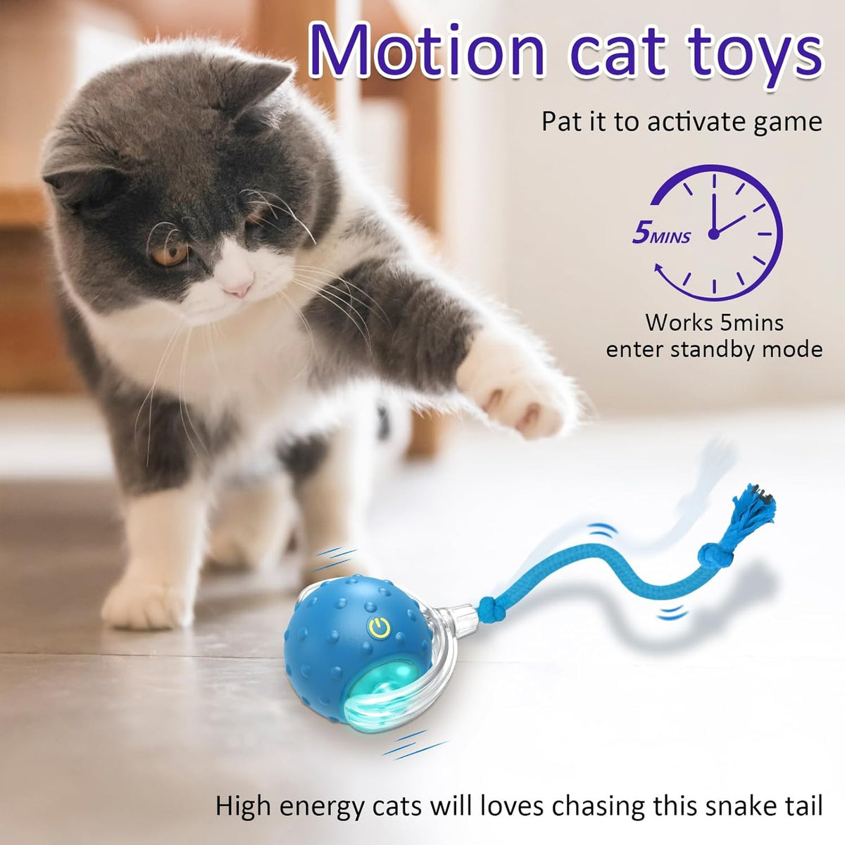 Interactive Cat Toys Ball for Indoor Cats Fast Rolling on Carpet,  &amp; Motion Activate Cat Toys (Blue)