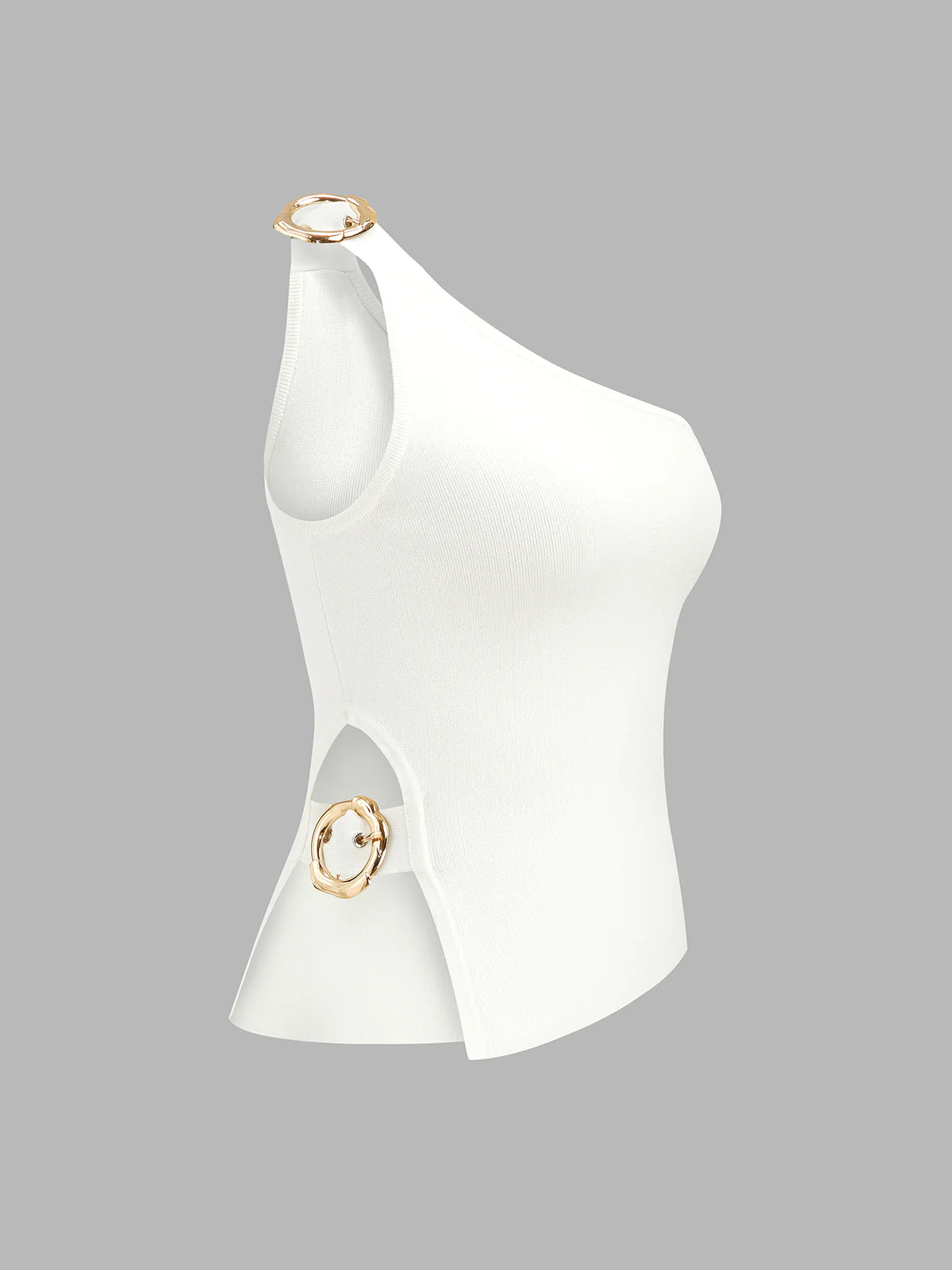 One Shoulder Cut-Out Buckle Tank Top