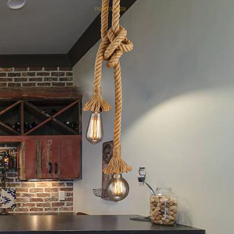 Boho Textured Rope Point Light, Minimalist Hanging Point Source Lamp