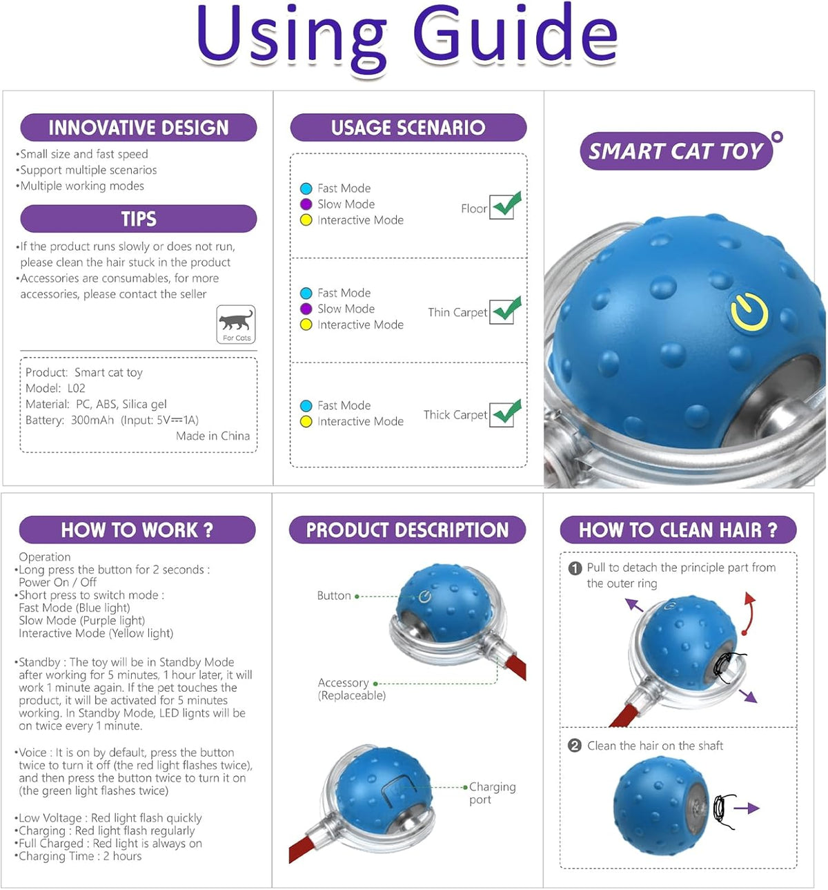 Interactive Cat Toys Ball for Indoor Cats Fast Rolling on Carpet,  &amp; Motion Activate Cat Toys (Blue)