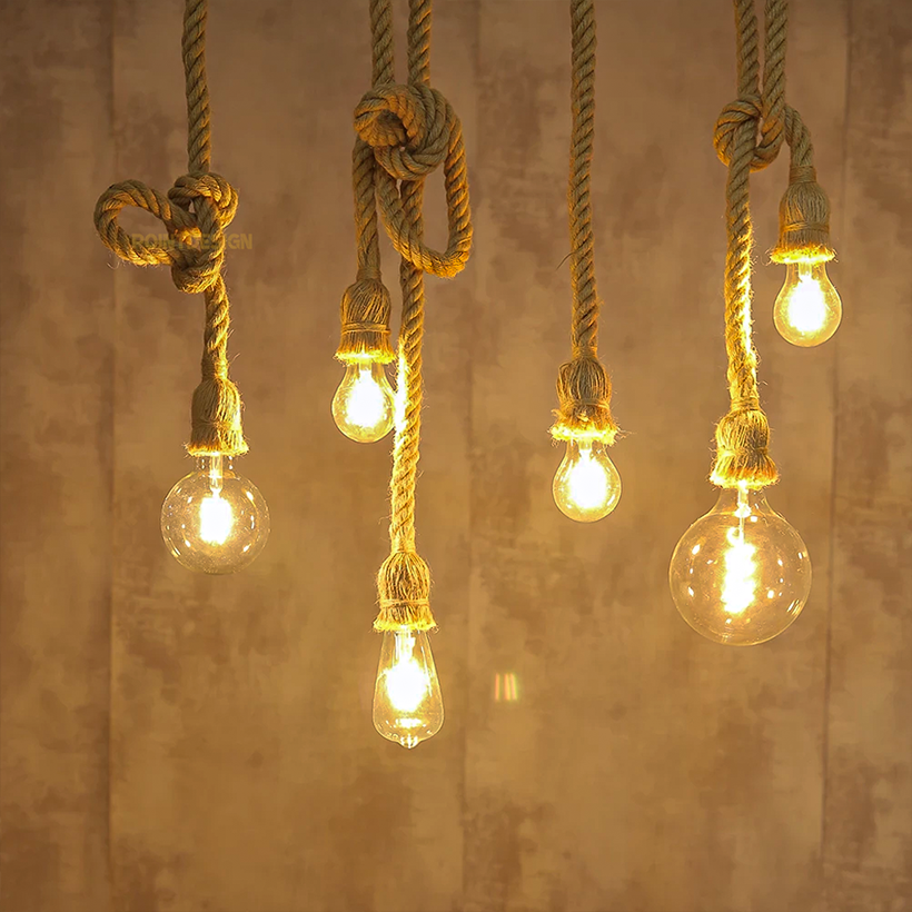 Boho Textured Rope Point Light, Minimalist Hanging Point Source Lamp
