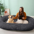 Human Dog Bed for Adults and Pets, Ultra-Soft Plush Giant Dog Bed with Egg Crate Foam, Non-Slip Base, and Machine Washable Cover - Ideal for Relaxation and Napping, Dark Grey