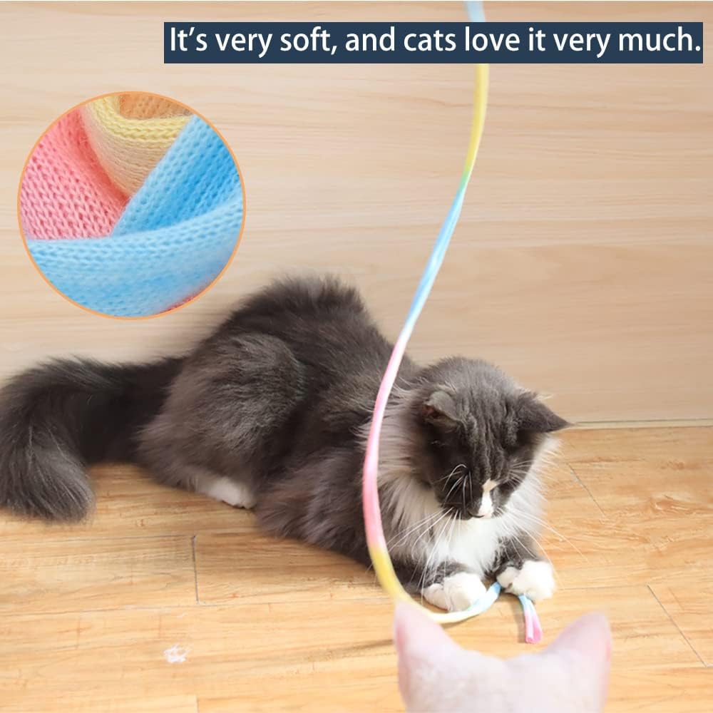 Interactive Cat Rainbow Wand Toys, Interactive Cat Wand String, Colorful Ribbon Charmer for Most Cats and Kittens - 2 Packs