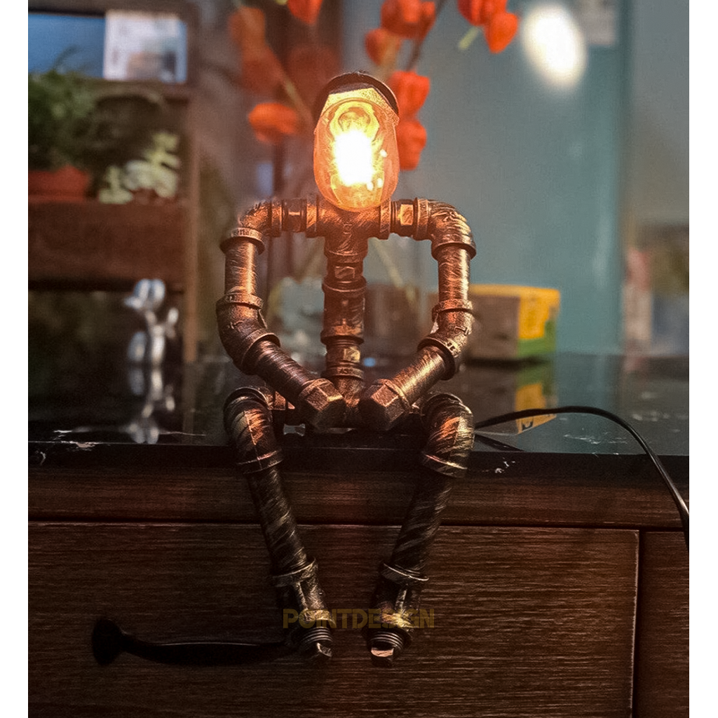 Industrial Sculpture Duo Table Lamp, Vintage Steampunk Night Light
