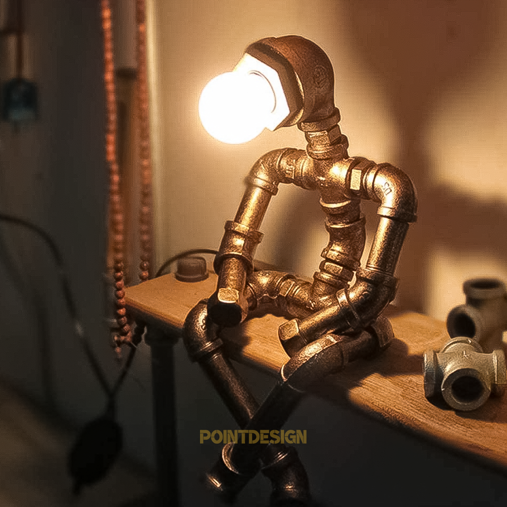 Industrial Sculpture Duo Table Lamp, Vintage Steampunk Night Light