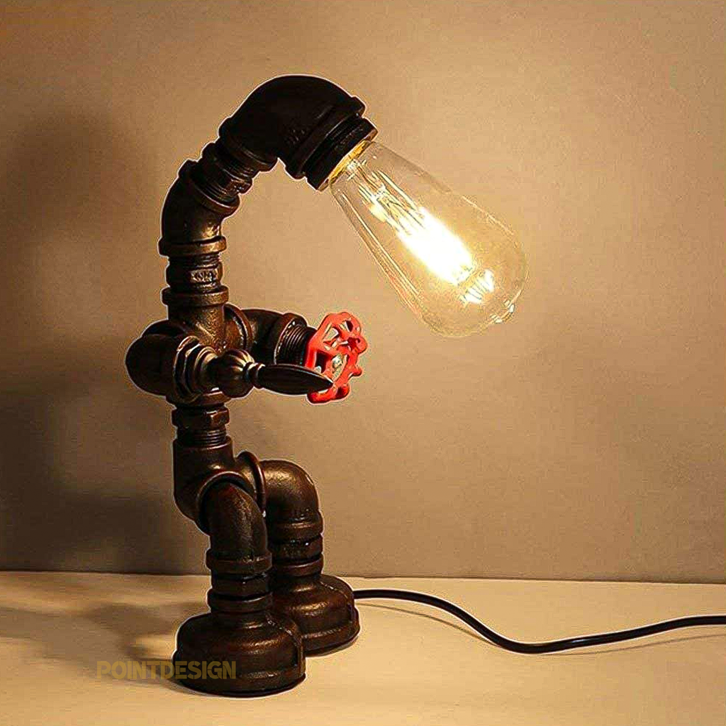 Industrial Sculpture Duo Table Lamp, Vintage Steampunk Night Light