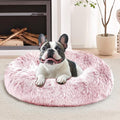 Calming Dog & Cat Bed for Small Dogs, Anti-Anxiety Donut Cuddler Cozy Soft Round Bed with Anti-Slip Bottom, Fluffy Faux Fur Plush Cushion Beds for Small Medium Dogs, 23"/Smoke Pink