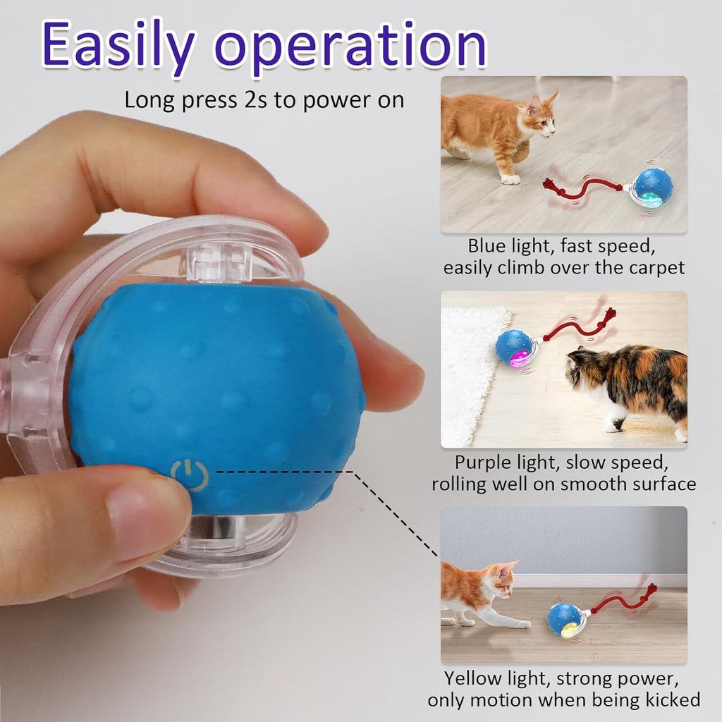 Interactive Cat Toys Ball for Indoor Cats Fast Rolling on Carpet,  &amp; Motion Activate Cat Toys (Blue)