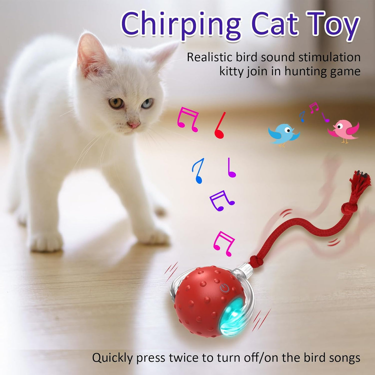 Interactive Cat Toys Ball for Indoor Cats Fast Rolling on Carpet,  &amp; Motion Activate Cat Toys (Red)
