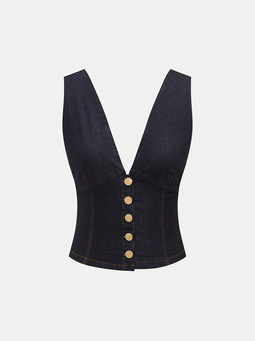 Metal Button Denim Deep V-Neck Tank Top