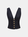 Metal Button Denim Deep V-Neck Tank Top