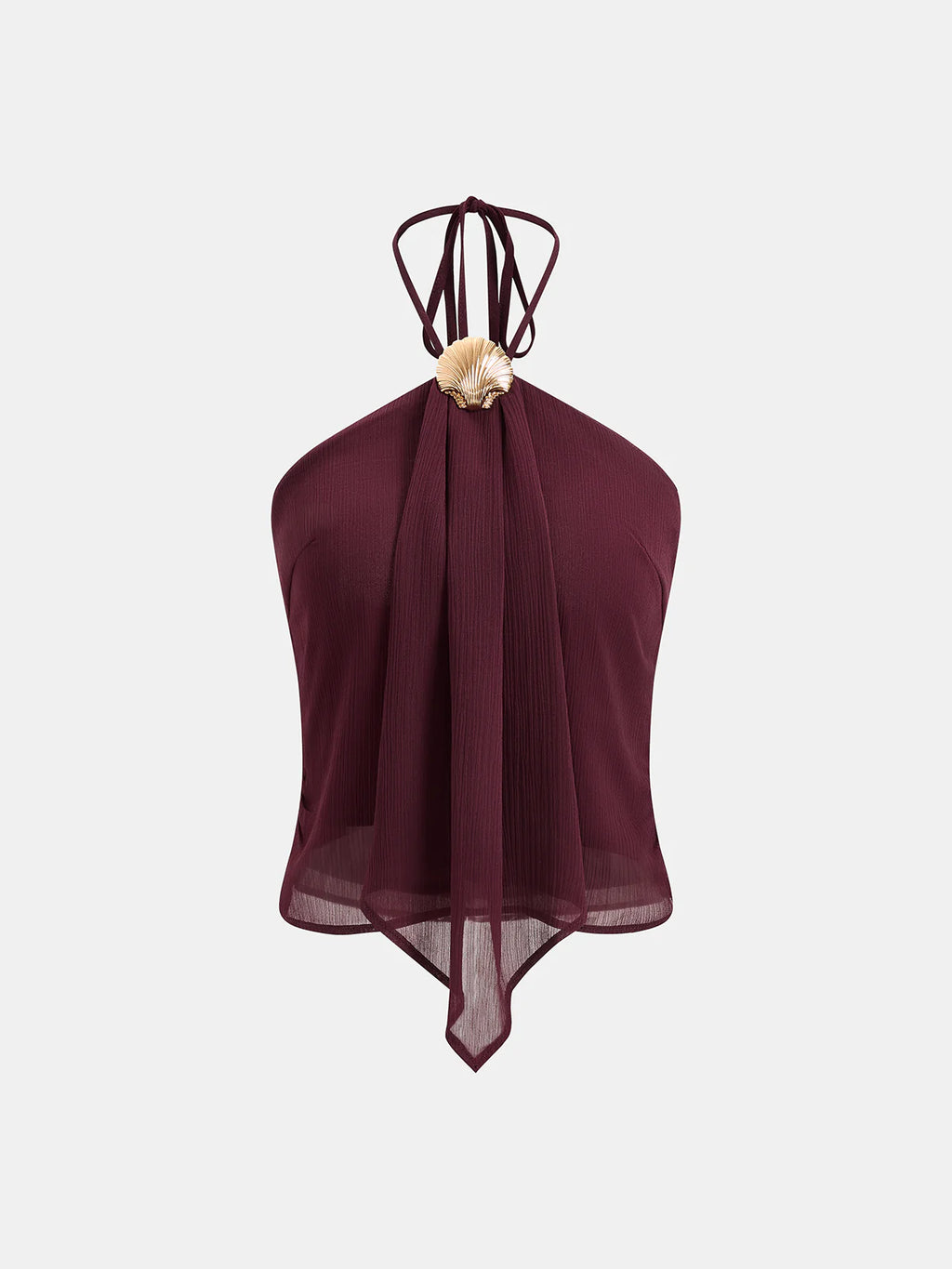 Shell Decor Halter Chiffon Tank Top