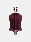 Shell Decor Halter Chiffon Tank Top