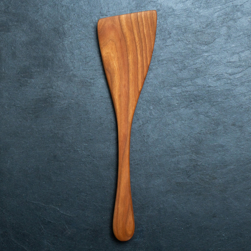 Handmade Wooden Turner - 12” Cooking Paddle, Hand Carved Spatula, Angled Wood Spatula - Right and Left Handed