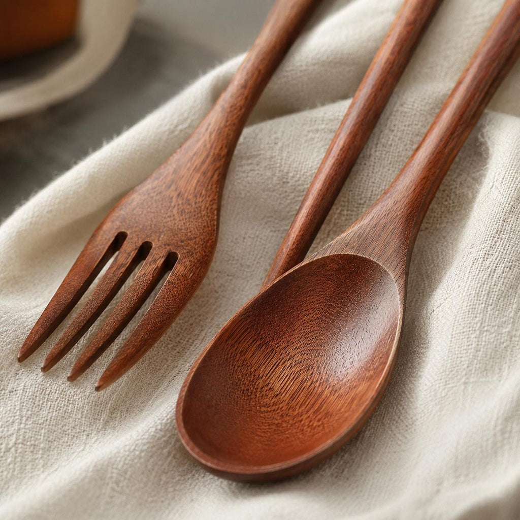 Japanese Wooden Cutlery Set, Spoon Fork Chopsticks Travel Utensils, Eco Friendly Sushi Tableware Gift Set