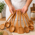 Wooden Kitchen Utensil Set, 10 Piece Wooden Cooking Tools, Natural Wood Spoons & Spatulas, Non Stick Cookware Utensils